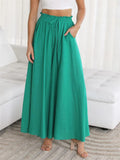 Women's Casual Solid Color High Waist Drawstring Wide Leg Flared Pants
