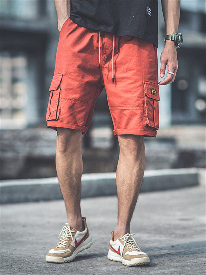 Letter Patch Streetwear Knee Length Cargo Shorts for Men
