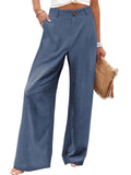 Women's Comfy High Waisted Cotton Linen Wide Leg Pants with Pockets
