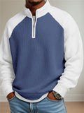 Mens Color Block Waffle Knit Quarter Zip Pullover Top