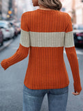 Women's Contrast Color Pit Stripe Round Neck Long Sleeve Shirt