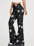 Women's Casual Celestial Print Flared Yoga Pants Stretchy Comfy Trousers