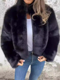 Winter Casual Zip Up Faux Fur Waist Length Coat for Women