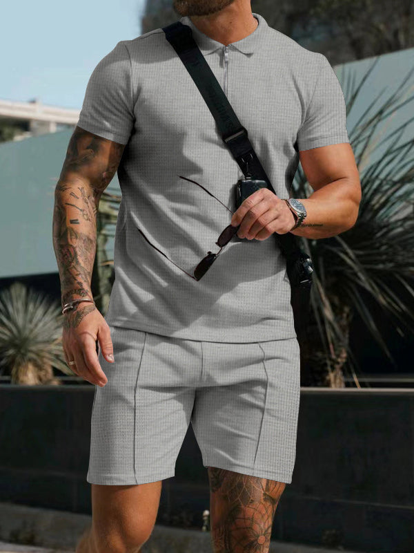 Sporty Short Sleeved Polo Collar Outfits for Men