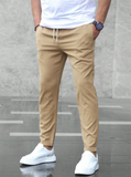 Men Tapered Slim Fit Causal Drawstring Chino Pants