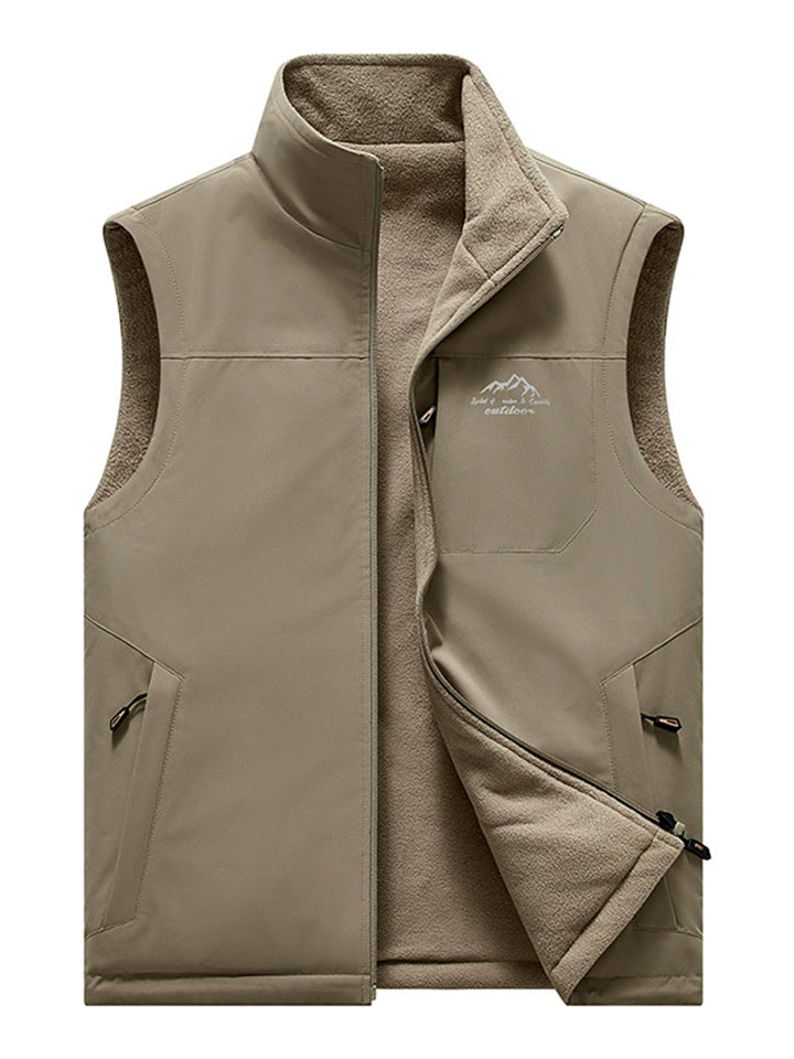 Men's Autumn-Winter Warm Fleece-Lined Outdoor Vest Multi-Pockets Loose Fit