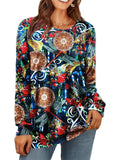 Women's Casual Autumn 3D Digital Printing Round Neck Long-sleeved Shirts