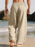 Men's Linen Blend Wide Leg Drawstring Summer Beach Pants