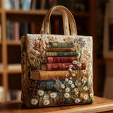 3D Artistic Book Scroll Floral Quilted Tote Handbags