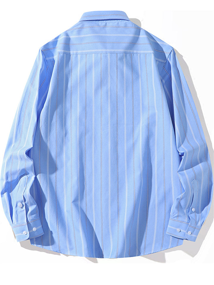 Plus Size Men's Cotton Contrast Color Stripe Shirts