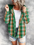 Casual Plaid Button Up All Match Hoodies for Women