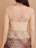 Sexy Sheer Lace Long Sleeve Sabrina Neck Shirts for Women