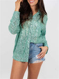 Women's Long Sleeve Lapel Temperament Sequin Blouses
