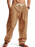 Men's Casual Linen Drawstring Wide Leg Beach Pants