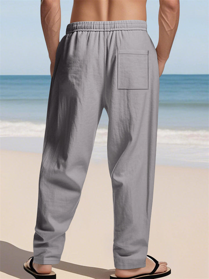 Men's Solid Color Comfy Pockets Drawstring Beach Trousers