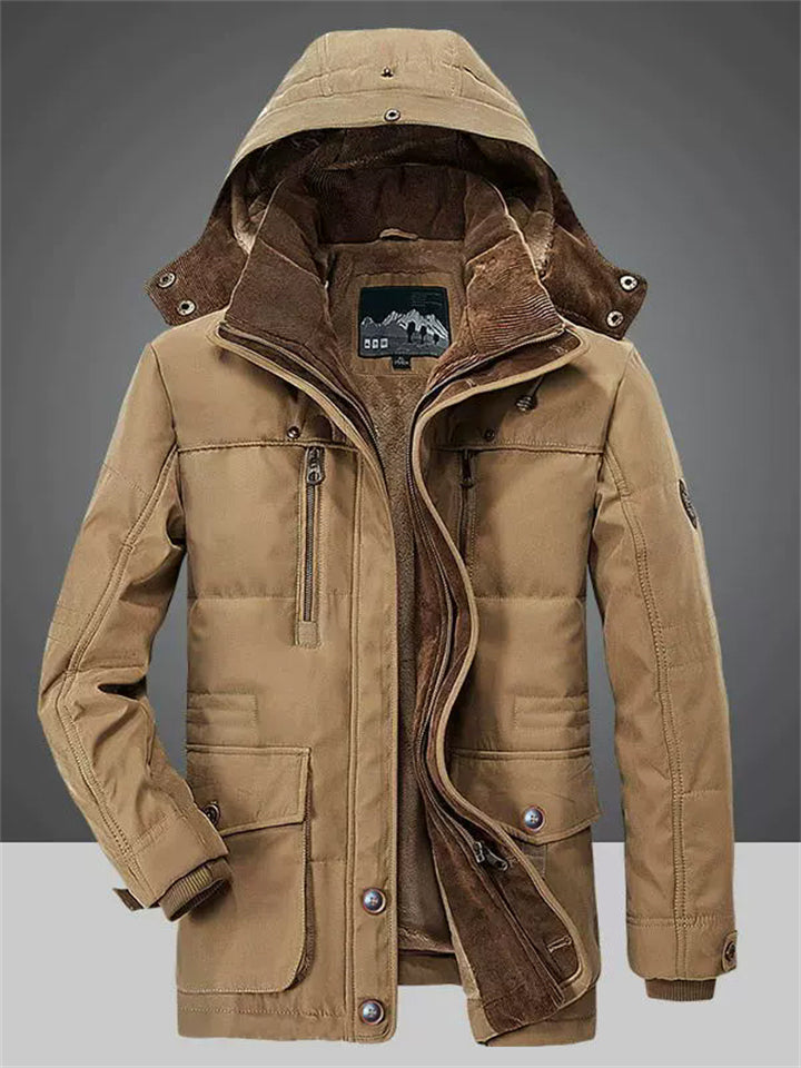 ‌Men's Warm Fleece Lining Windproof‌ Hooded Coats with Multi Pockets