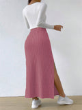 Casual Side Slit Stretchy Knitted Skirt for Women