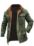 ‌Men's Winter Warm‌ Green Single Breasted Suede Fleece Lined Coat