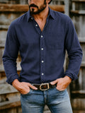 Men's Fashion Long Sleeved Button Up Shirts with Chest Pocket