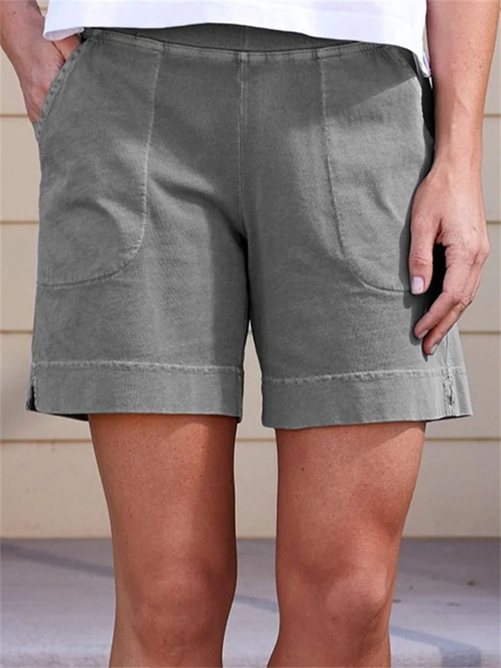 Solid Leisure Elastic Waist Summer Shorts for Ladies