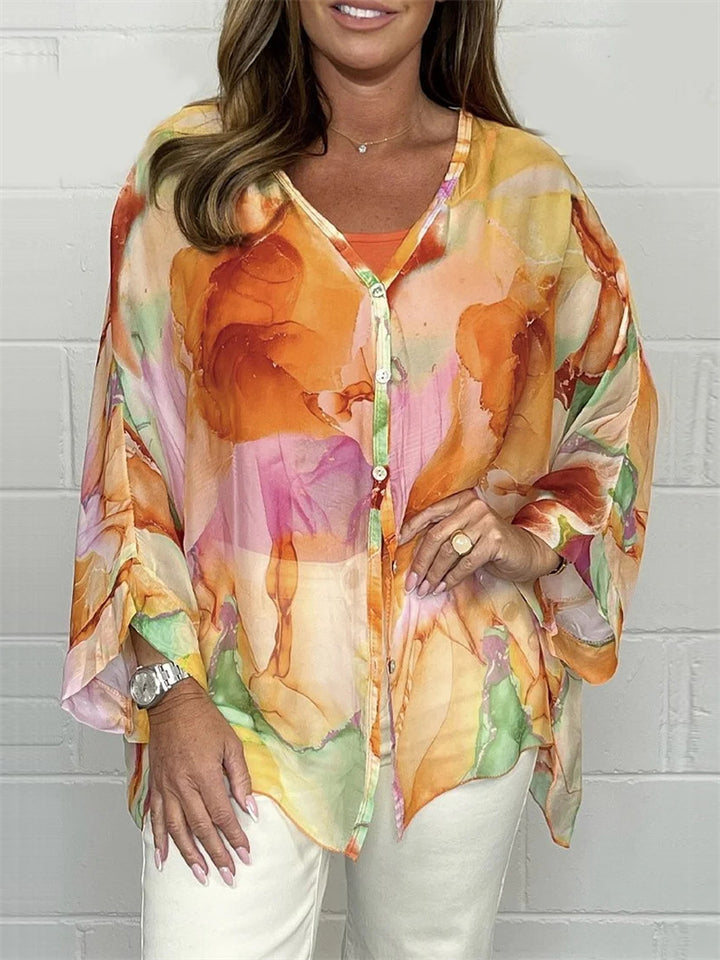 Lightweight Relaxed Fit Printed Chiffon Blouses for Women