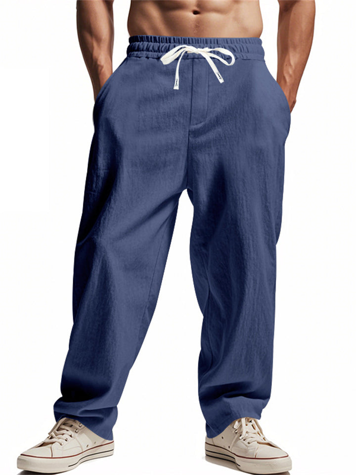 Men's Casual Linen Drawstring Wide Leg Beach Pants