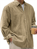 Men's Autumn Solid Color Lapel Long Sleeve Corduroy Shirts