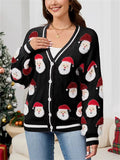 Women's Autumn Pink 3D Santa Claus V Neck Cardigan Christmas Sweaters