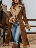 Women's Vintage Faux Suede Fluffy Trimmed Single Breasted Coats