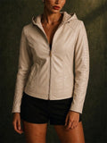 Women's Cool Hooded PU Leather Jacket with Warm Lining