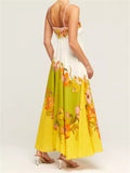 Ladies Spaghetti Strap Flower Print Pleated A-Line Dress