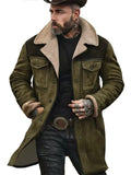 Men's Autumn Contrast Color Faux Suede Fleece Lined Jacket with Pockets