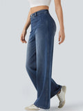 Women's Vintage Mid Waist Wide Leg Jeans Slimming Denim Pants