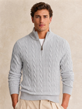 Mens Quarter Zip Pullover Cable Knit Sweater