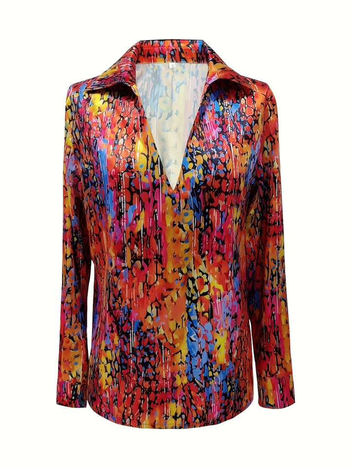 Trendy V Neck Long Sleeve Vibrant Floral Print Blouses for Women