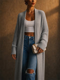 Women Long Chunky Ribbed Knit Open Front Duster Cardigan Sweater