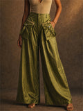 Women Metallic High Waist Cargo Wide Leg Pants with Pockets