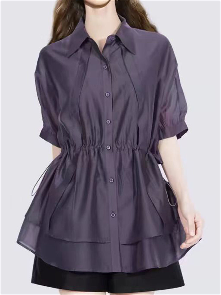 Women's Trendy Purple Single Breasted Lapel Blouses