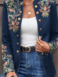 Women's Plants Printed Double-breasted Long Sleeve Cardigan Jackets