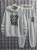Men's Streetwear Tracksuit with "GOD GOT ME" Print Sports Hoodie Set