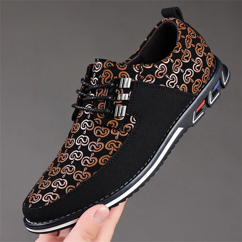 Men's Casual Trendy Faux Leather Flats Lace Up Shoes