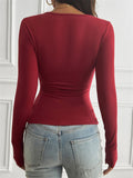 Women's Sexy Patchwork See-through V Neck Long Sleeve Undershirts