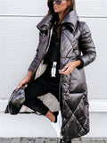Women's Solid Color Lapel Long-sleeved Zipper Quilted Padded Coats