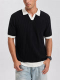 Mens Old Money Style Ribbed Contrast Knit Polo Shirt