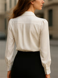Women’s Elegant Satin Bow Tie Office Blouse