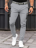 Men's Pure Color Tight Casual Pants with Zipper Decoration