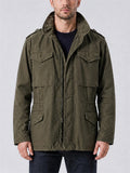 Men Vintage Zip Up Drawstring Waist Multi Pocket Coat