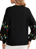 Women's Autumn Fairy Lights Jacquard Round Neck Pullover Long Sleeve Sweaters