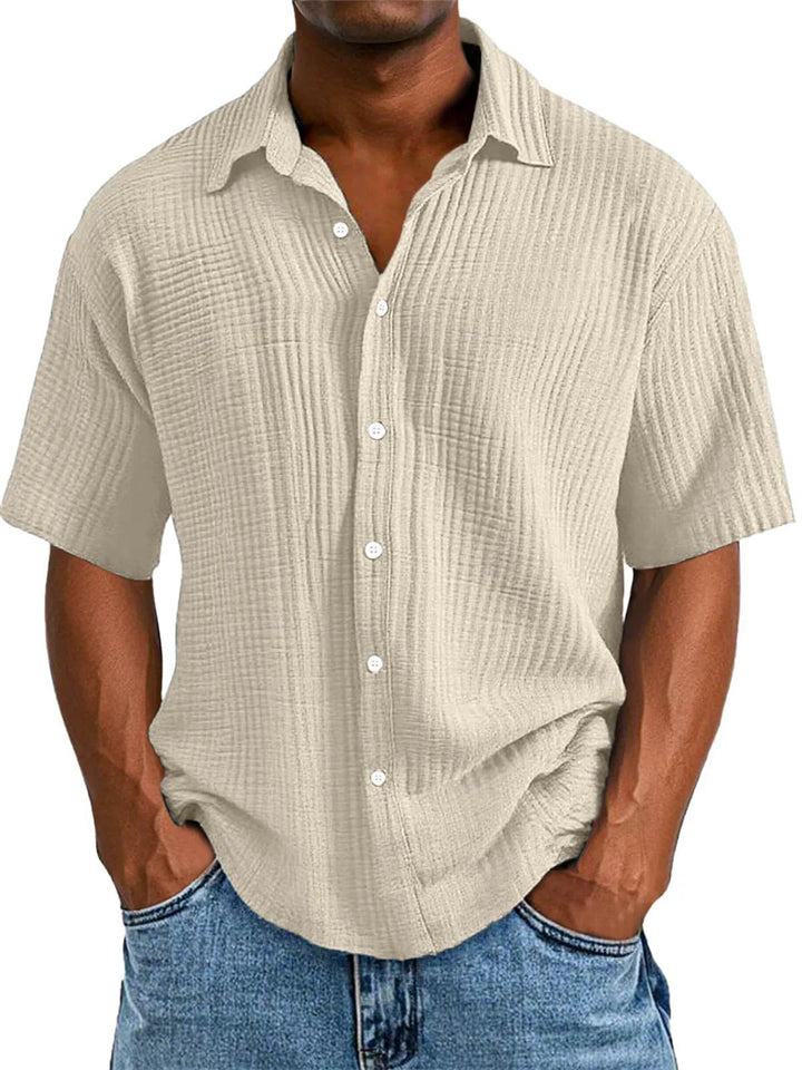 Men's Casual Short Sleeve Lapel Solid Color Shirt