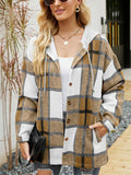 Women's Casual Plaid Long Sleeve Button Up Hooded Coat
